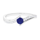 Rosec Jewels-Round Genuine Blue Sapphire Bypass Engagement Ring with Diamond