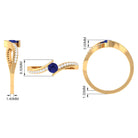Rosec Jewels-Round Genuine Blue Sapphire Bypass Engagement Ring with Diamond