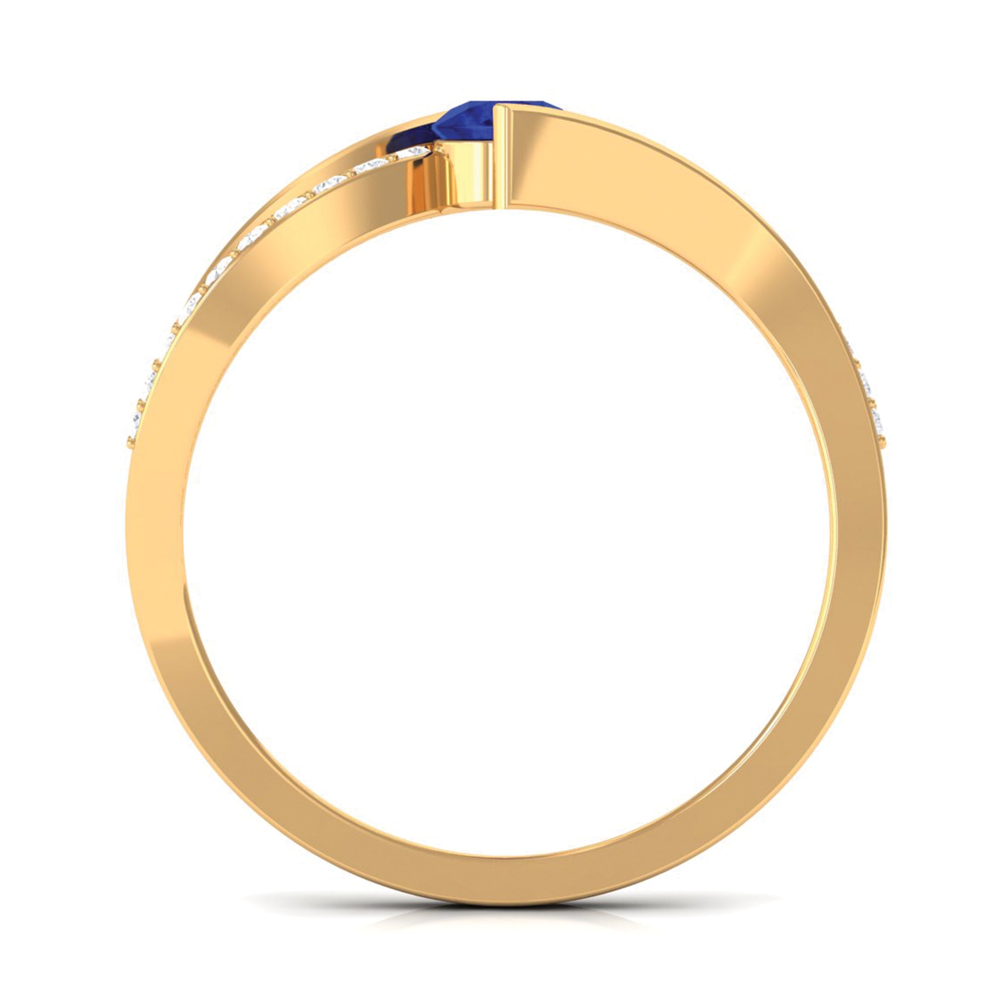 Rosec Jewels-Round Genuine Blue Sapphire Bypass Engagement Ring with Diamond