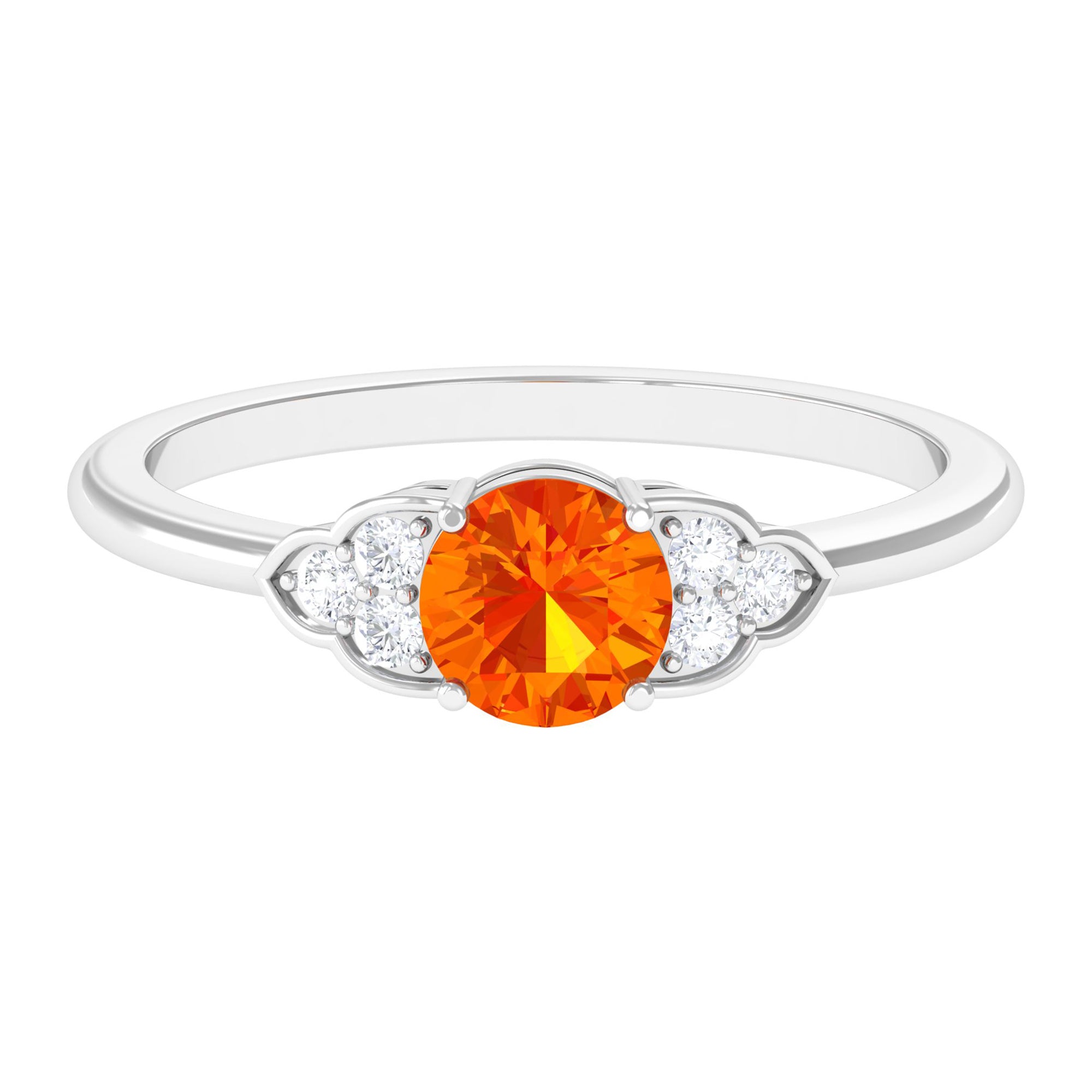 3/4 CT Orange Sapphire Engagement Ring with Diamond Trio