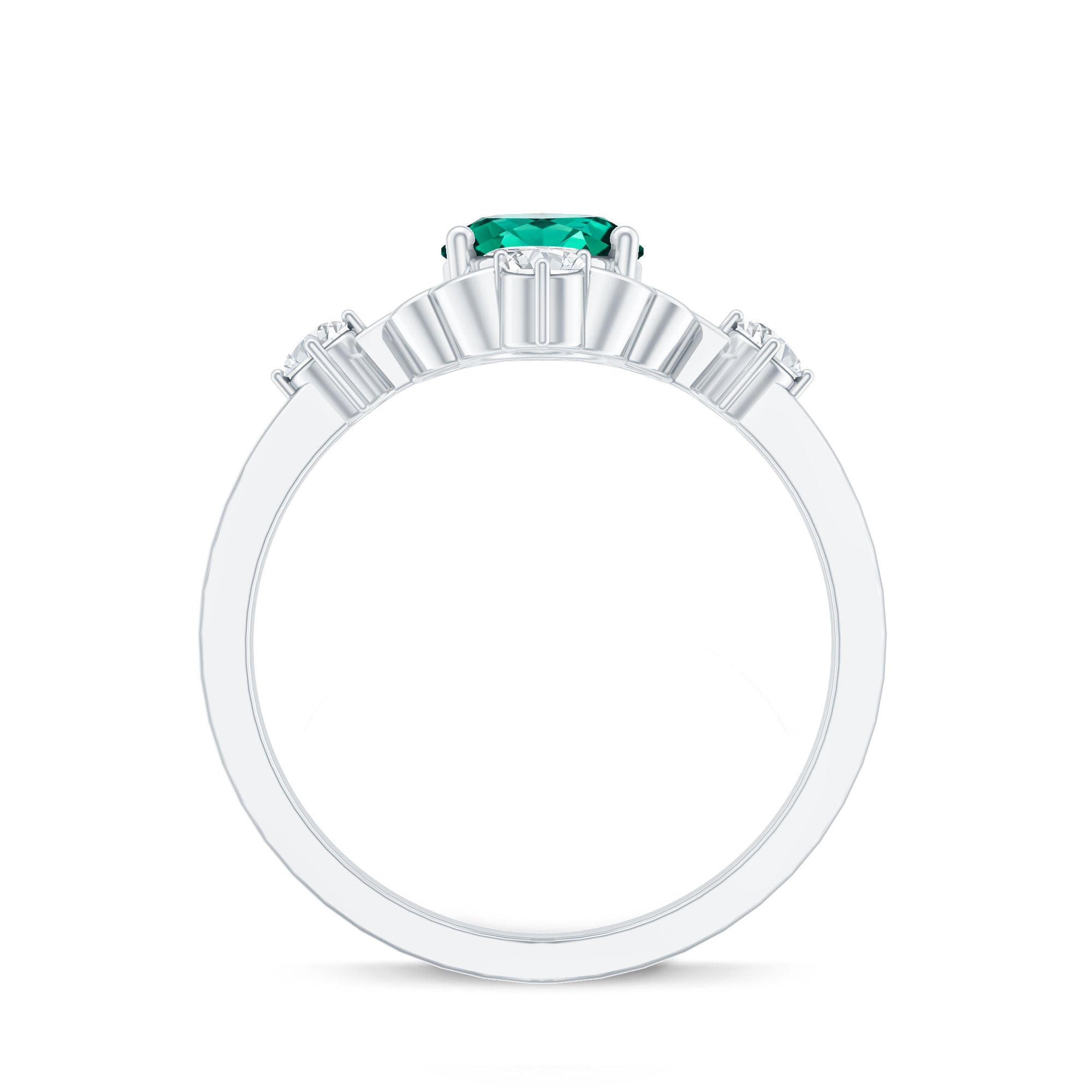 Vintage Inspired 1.2 Carat Lab Grown Emerald Oval Engagement Ring with Diamond AAAA - Rosec Jewels