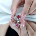 Rosec Jewels-Oval Cut Created Ruby Solitaire Cocktail Ring with Diamond