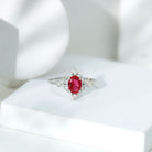 Rosec Jewels-Oval Cut Created Ruby Solitaire Cocktail Ring with Diamond