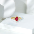 Rosec Jewels-Oval Cut Created Ruby Solitaire Cocktail Ring with Diamond
