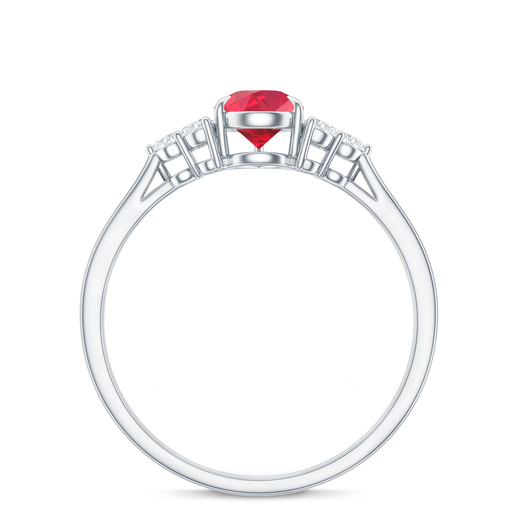 Rosec Jewels-Pear Shaped Lab Ruby Engagement Ring with Diamond Trio