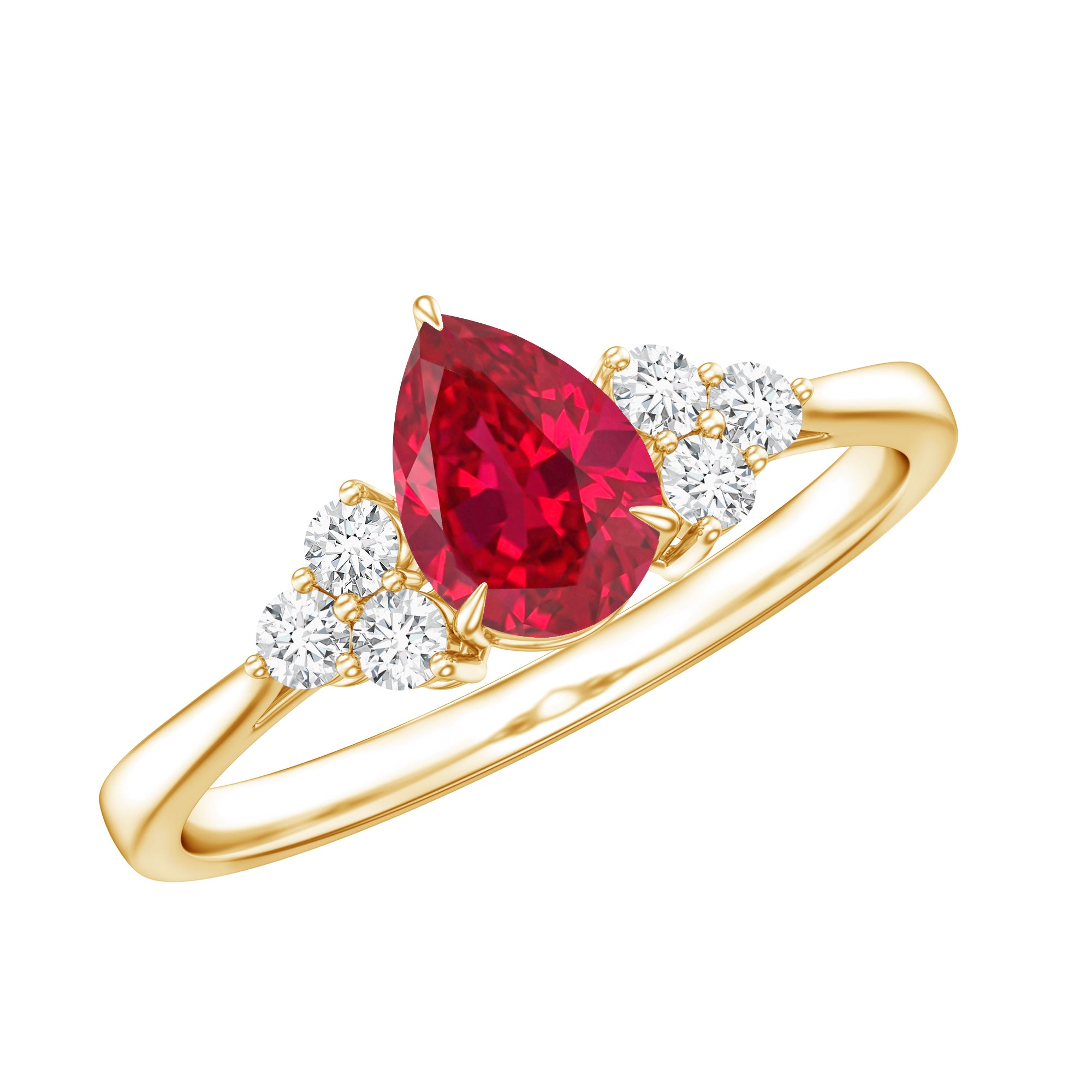 Rosec Jewels-Pear Shaped Lab Ruby Engagement Ring with Diamond Trio