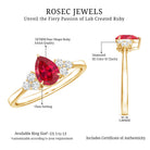 Rosec Jewels-Pear Shaped Lab Ruby Engagement Ring with Diamond Trio