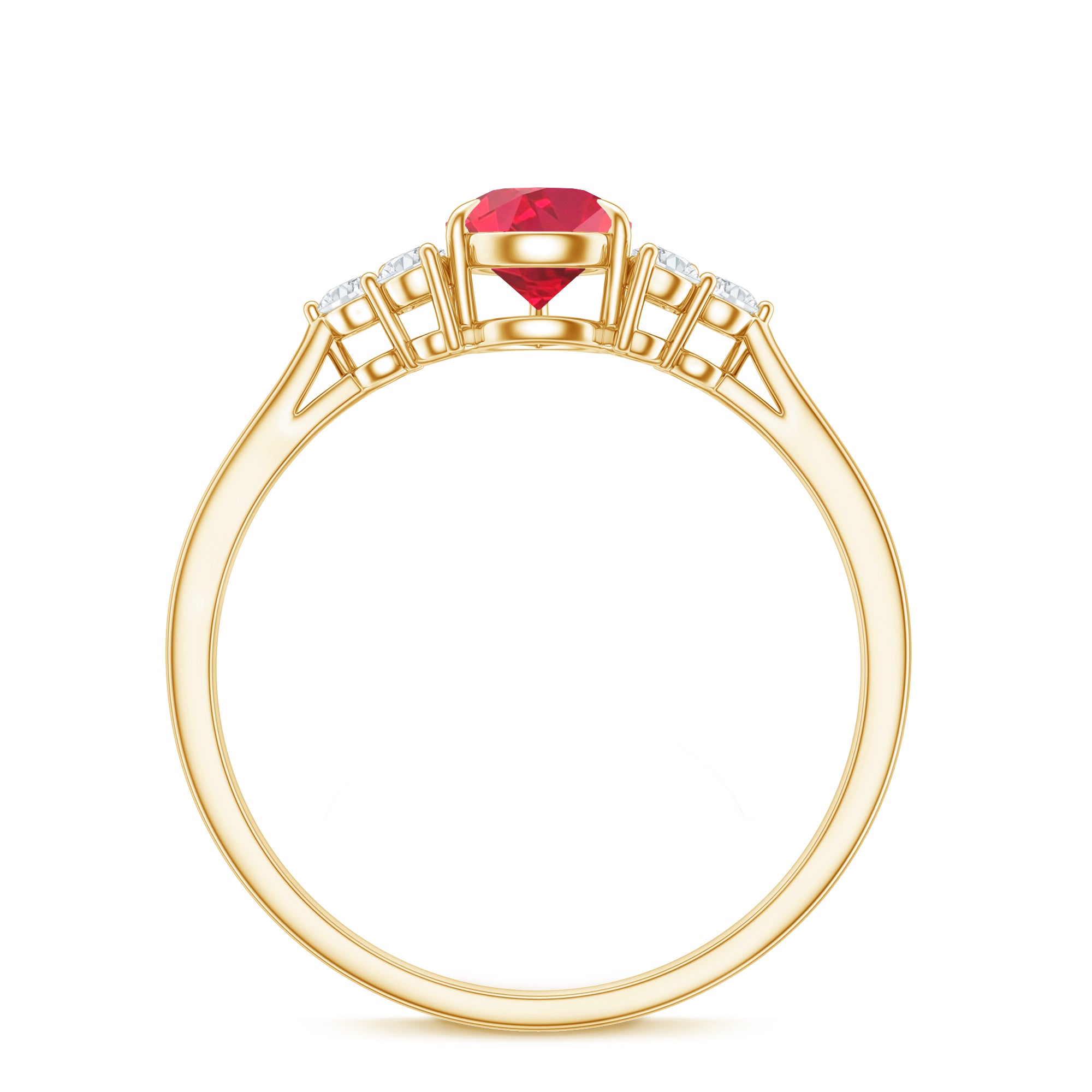 Rosec Jewels-Pear Shaped Lab Ruby Engagement Ring with Diamond Trio