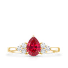 Rosec Jewels-Pear Shaped Lab Ruby Engagement Ring with Diamond Trio