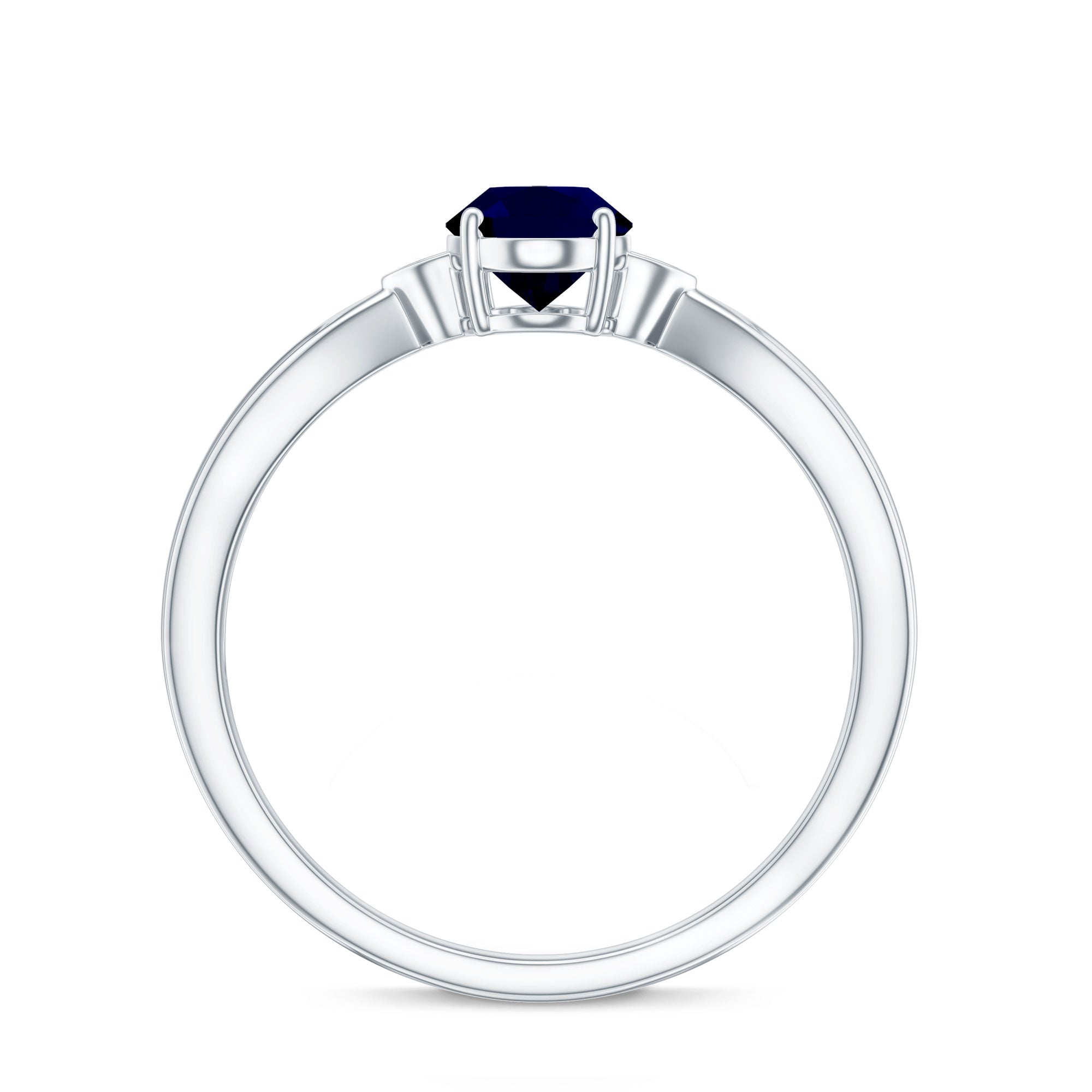 Rosec Jewels-Oval Shape Real Blue Sapphire Solitaire Ring with Diamond