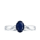 Oval Shape Real Blue Sapphire Solitaire Ring with Diamond AAA - Rosec Jewels