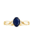 Oval Shape Real Blue Sapphire Solitaire Ring with Diamond AAA - Rosec Jewels