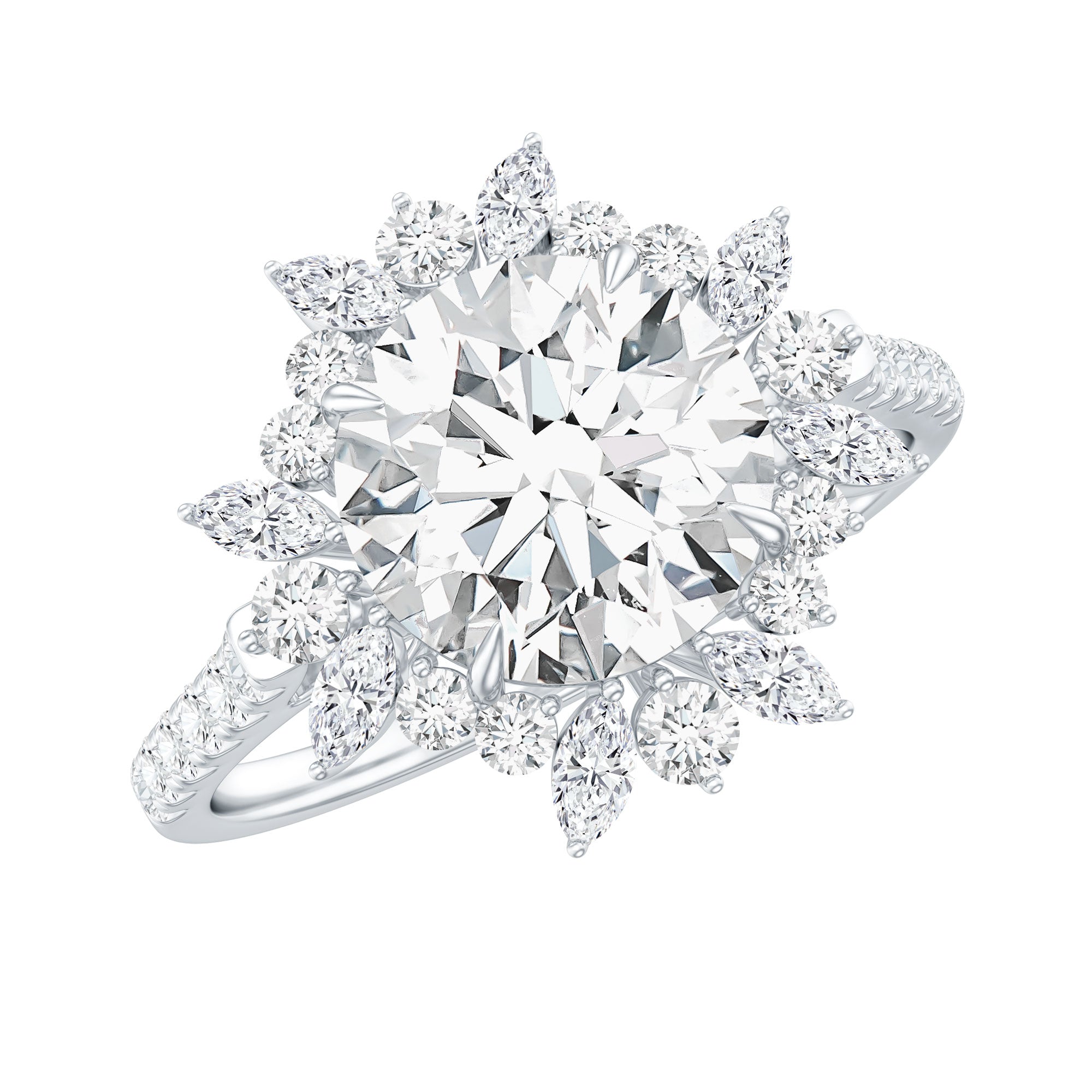 3 CT Round Zircon Floral Halo Statement Ring AAAA - Rosec Jewels