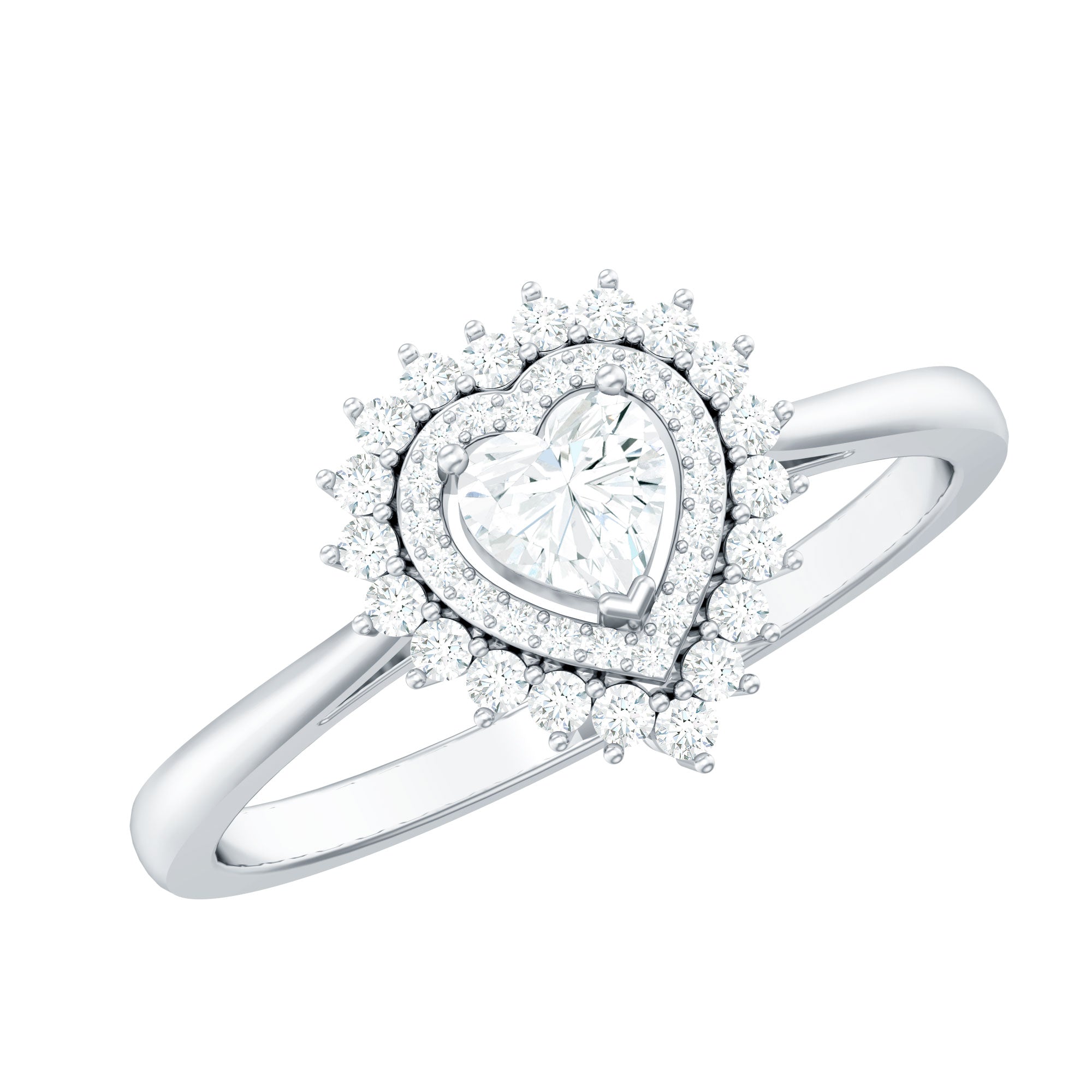 Heart Shape Moissanite Engagement Ring with Double Halo