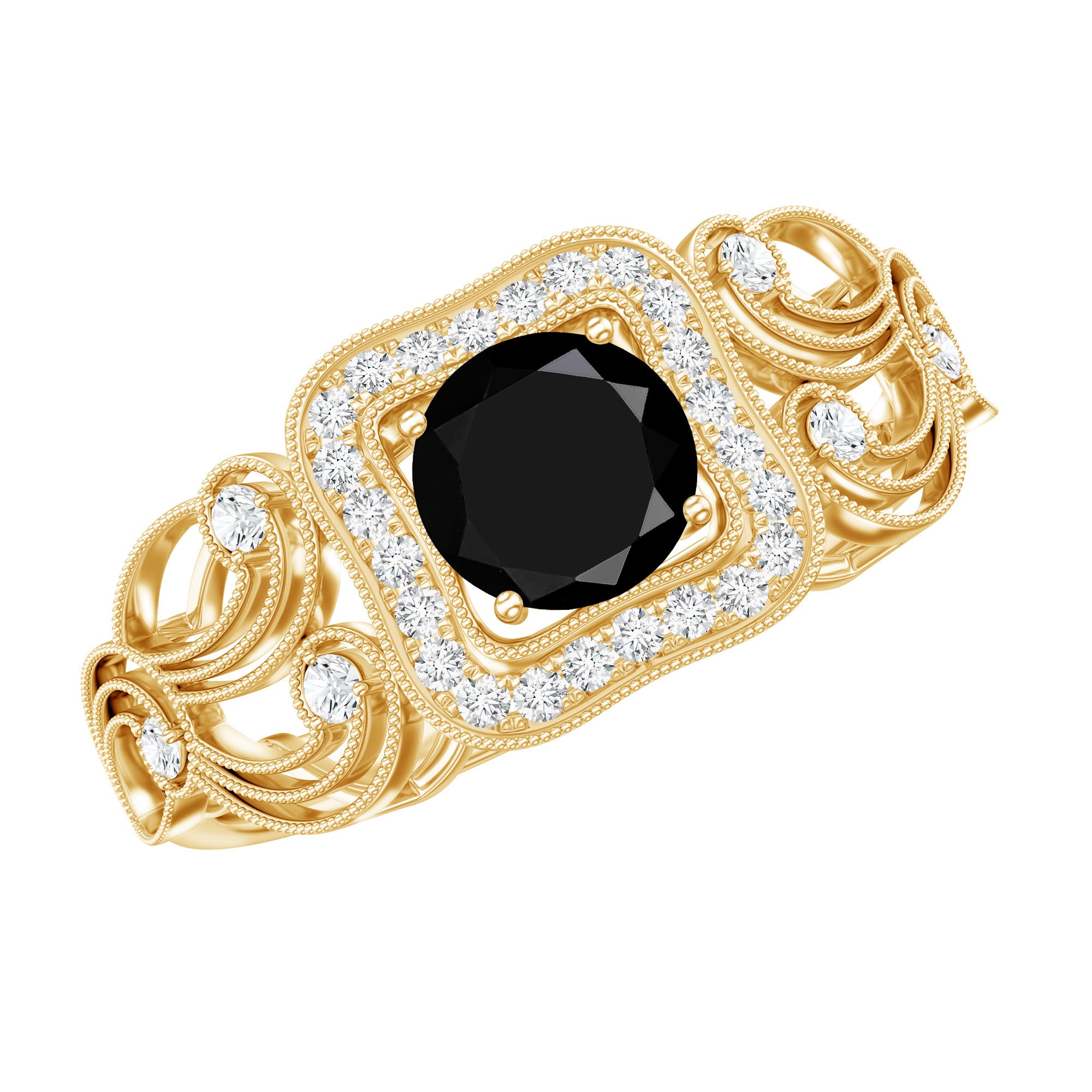 Vintage Style 0.84 Carat Lab Grown Black Diamond Engagement Ring with White Diamond AAAA ( Synthetic ) - Rosec Jewels