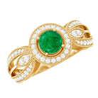 Real Emerald Diamond Vintage Looking Engagement Ring with Split Shank AAA - Rosec Jewels