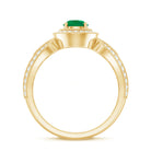 Real Emerald Diamond Vintage Looking Engagement Ring with Split Shank AAA - Rosec Jewels