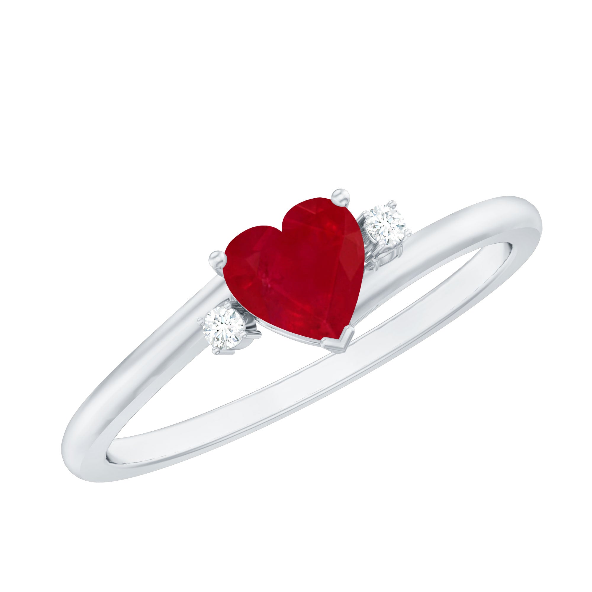 Real 0.6 Carat Ruby Diamond Heart Promise Ring with Bypass Shank AAA - Rosec Jewels