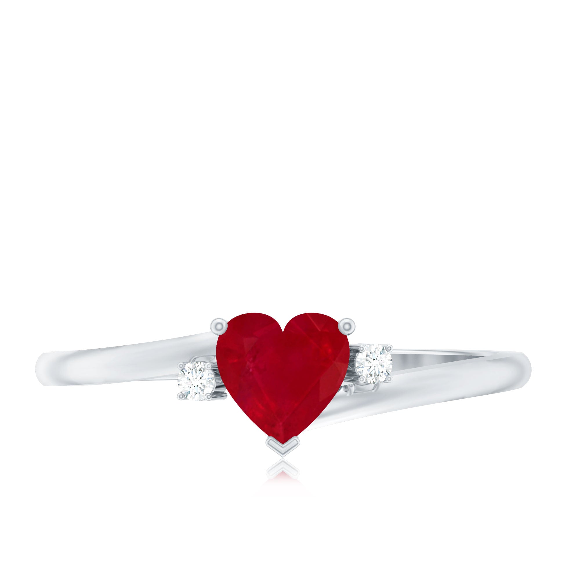 Real 0.6 Carat Ruby Diamond Heart Promise Ring with Bypass Shank AAA - Rosec Jewels