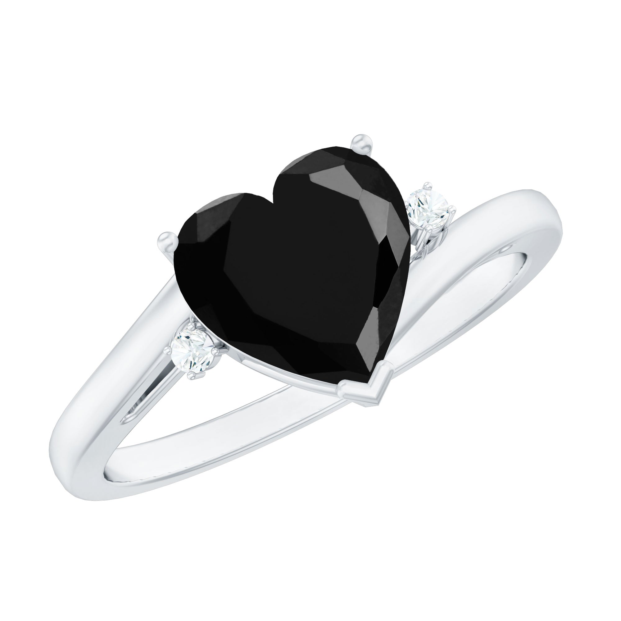 Heart Shaped Black Onyx Engagement Ring with Diamonds