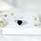 Rosec Jewels-Heart Shaped Black Onyx Engagement Ring with Diamonds