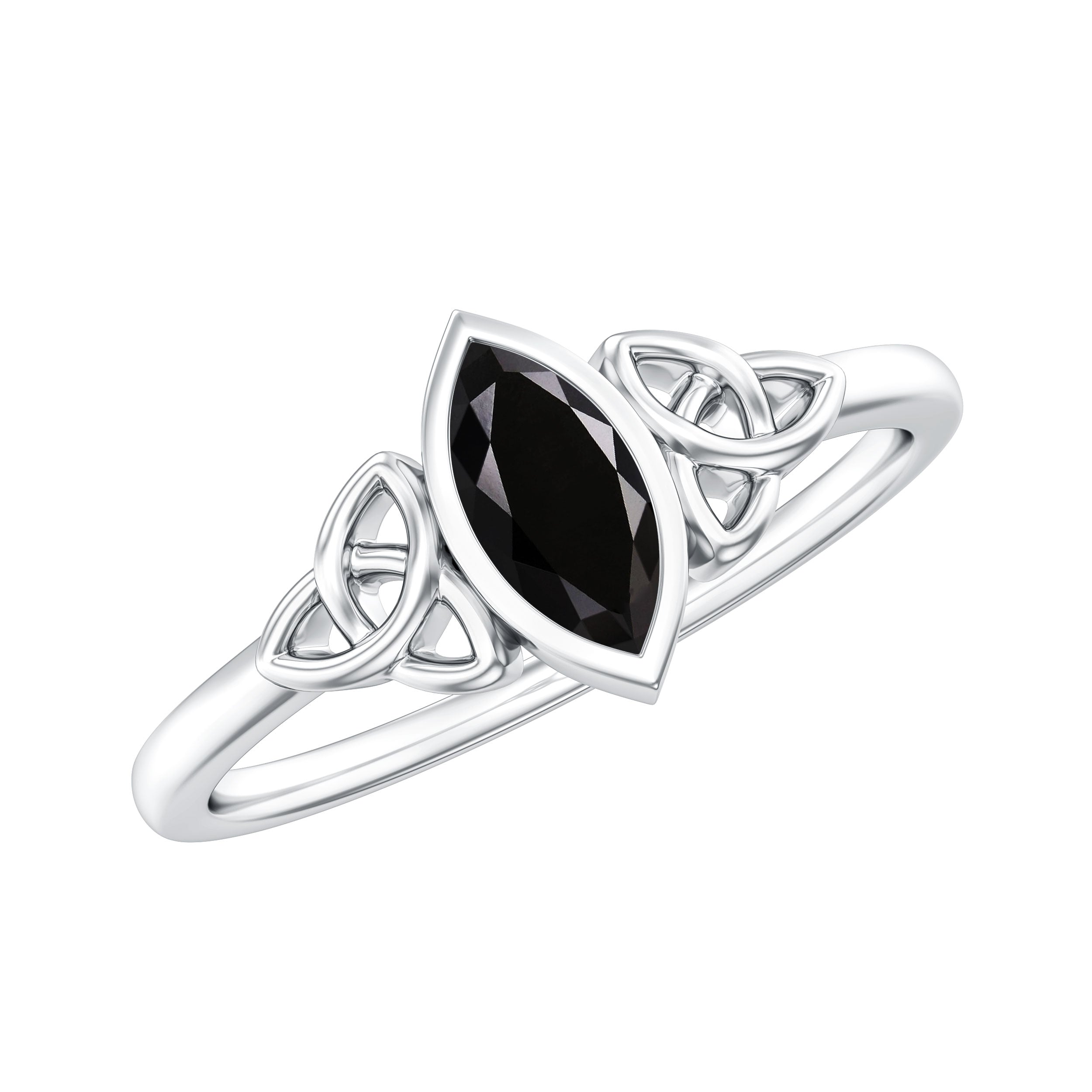 Rosec Jewels-Marquise Shape Black Spinel Solitaire Promise Ring