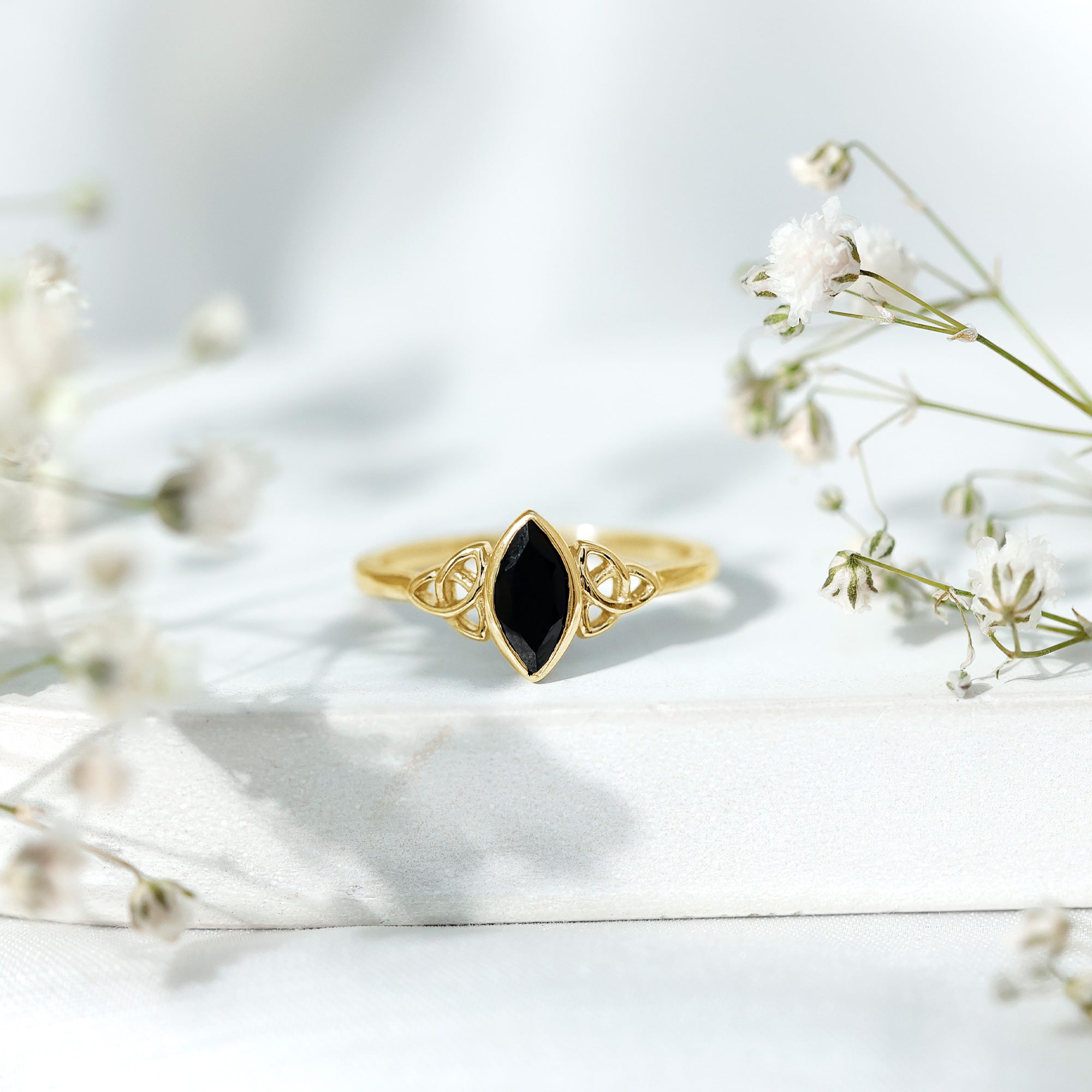 Rosec Jewels-Marquise Shape Black Spinel Solitaire Promise Ring