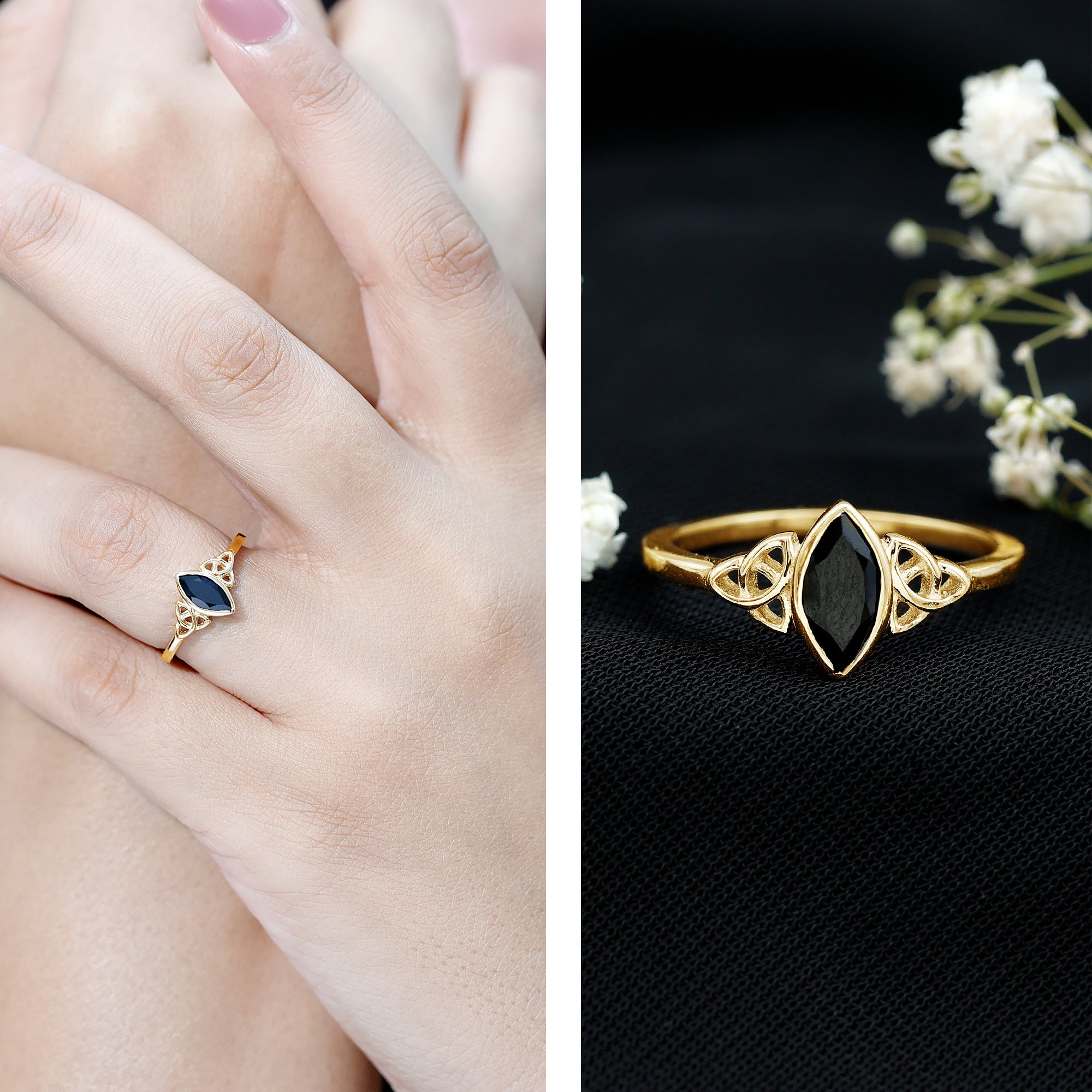 Rosec Jewels-Marquise Shape Black Spinel Solitaire Promise Ring