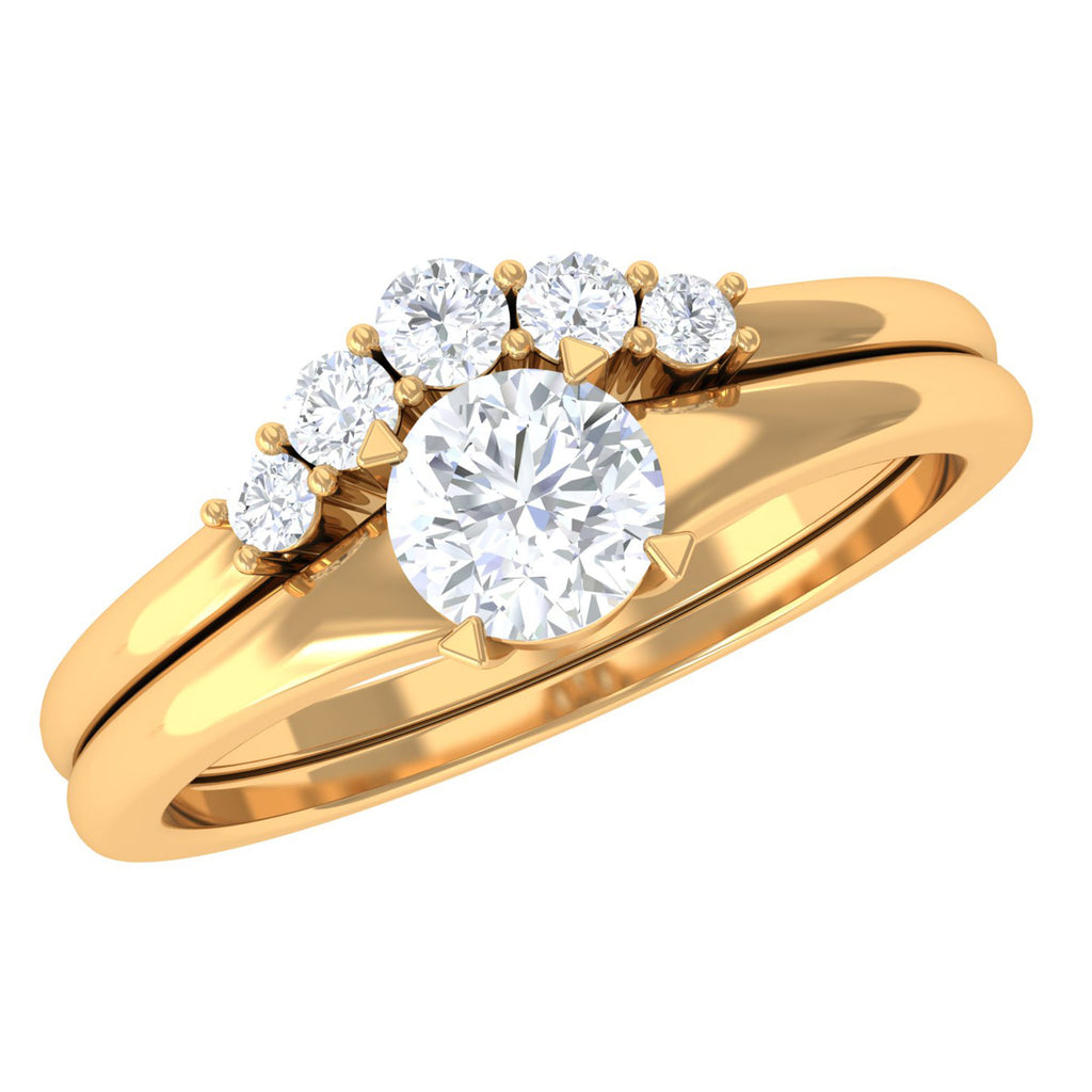 1/2 CT Round Moissanite Minimal Solitaire Ring with Curved Band in Gold Moissanite - ( D-VS1 ) - Color and Clarity - Rosec Jewels