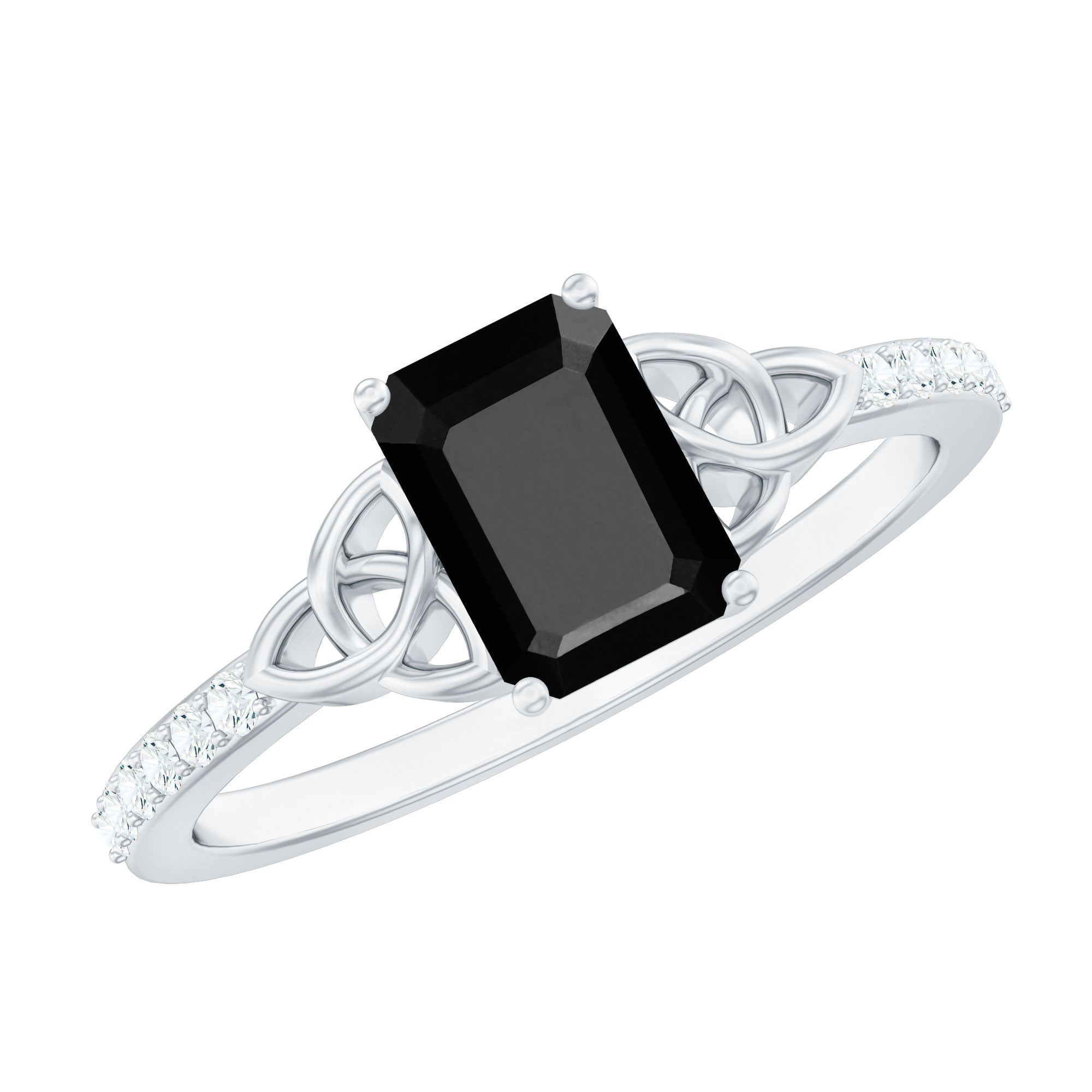 6X8mm Emerald Cut Black Onyx Celtic Engagement Ring with Diamond