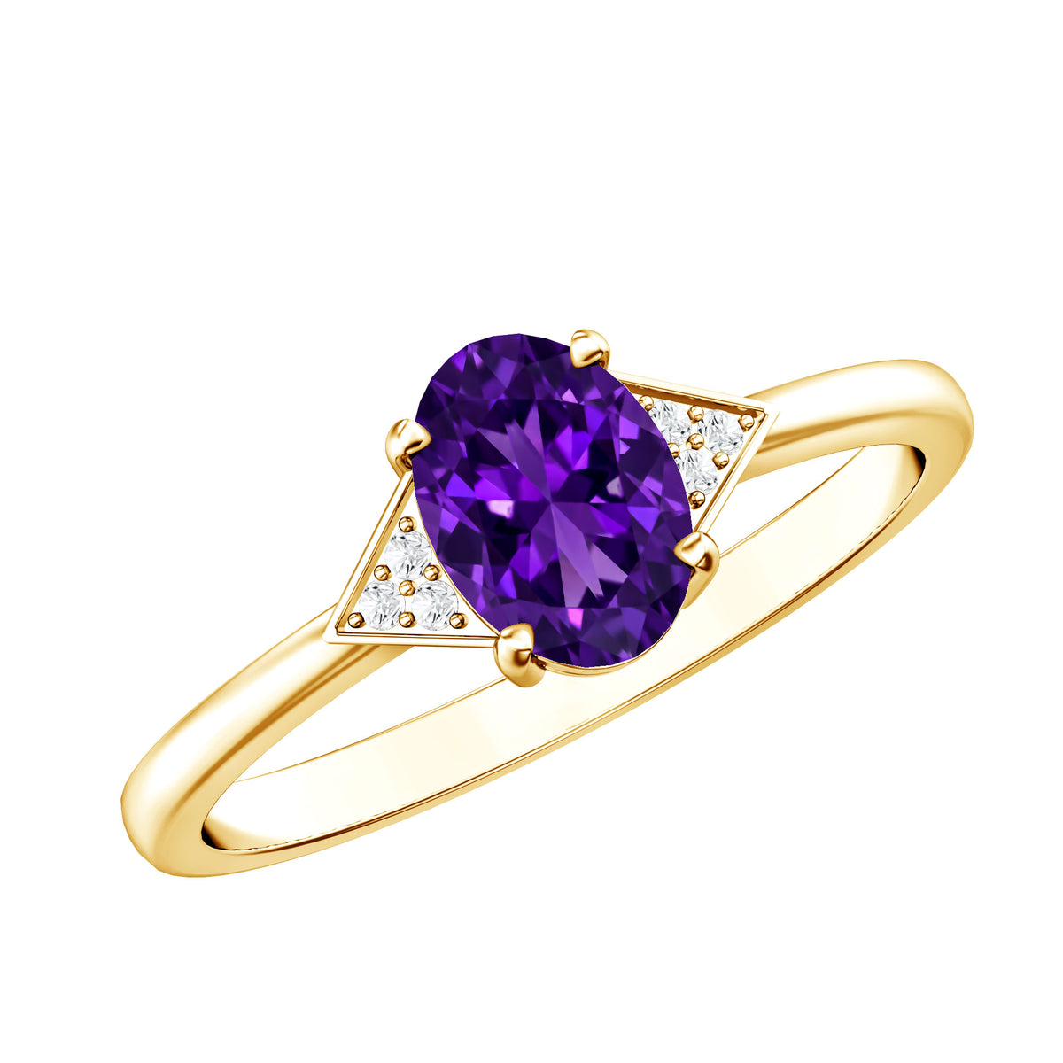Natural 1 Carat Amethyst Oval Engagement Ring with Diamond Trio AAA - Rosec Jewels