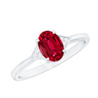 Rosec Jewels-6X8MM Oval Lab Created Ruby Solitaire Ring with Diamonds