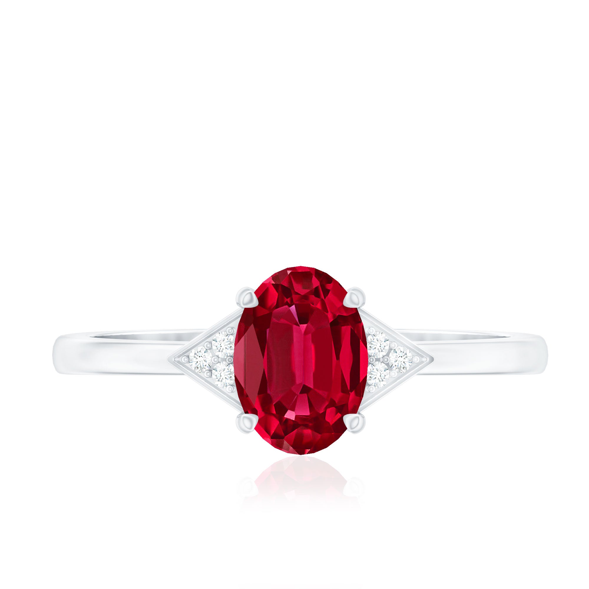 Rosec Jewels-6X8MM Oval Lab Created Ruby Solitaire Ring with Diamonds