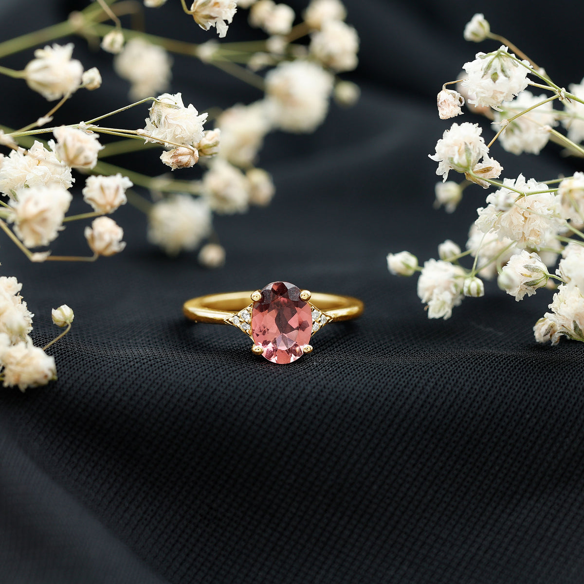 1 Carat Pink Tourmaline Oval Engagement Ring with Diamond AAA - Rosec Jewels