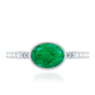 Rosec Jewels-Natural Oval Shape Emerald East West Engagement Ring with Diamond