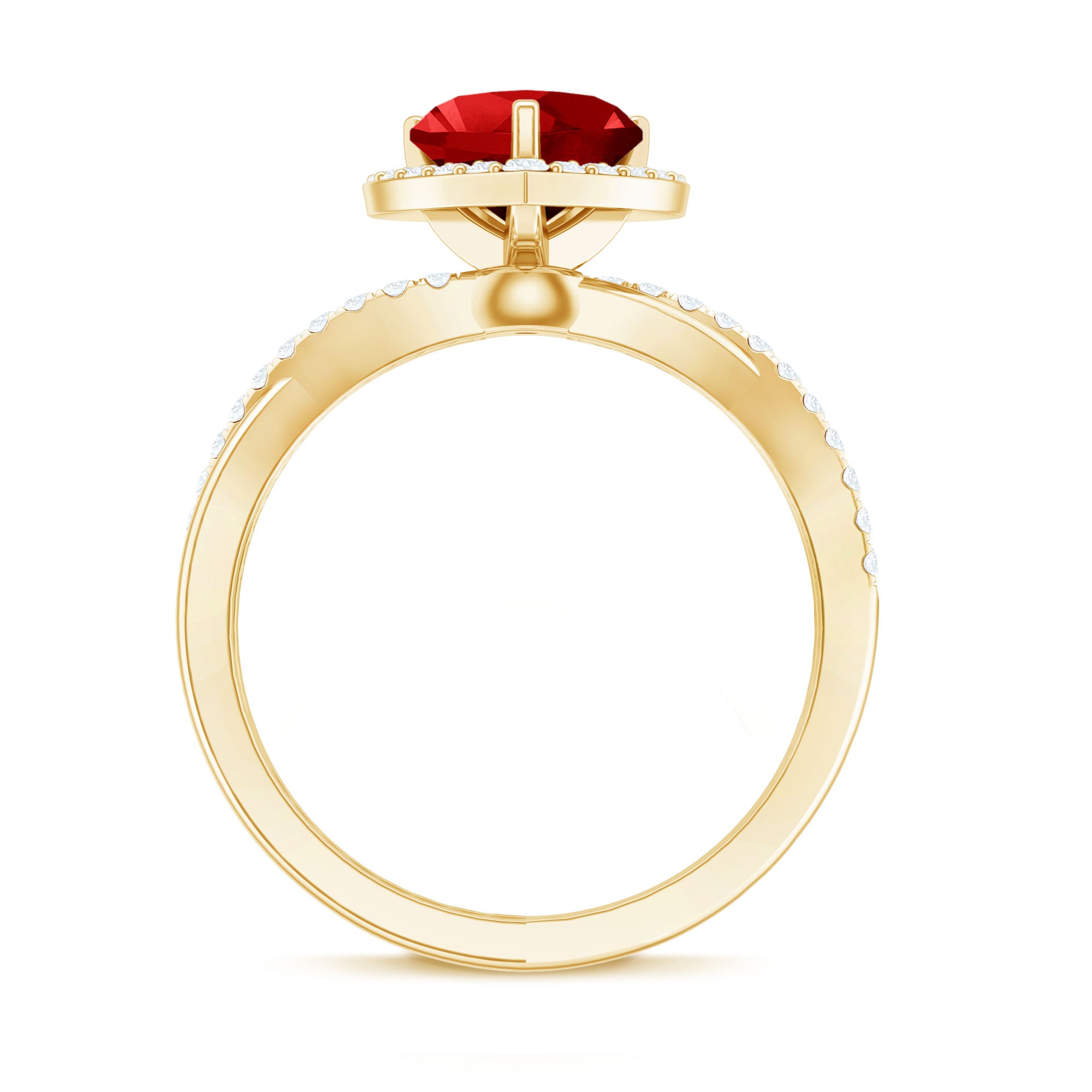 Rosec Jewels-Heart Shaped Lab Created Ruby Crossover Engagement Ring with Natural Diamonds