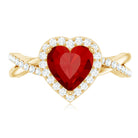Rosec Jewels-Heart Shaped Lab Created Ruby Crossover Engagement Ring with Natural Diamonds
