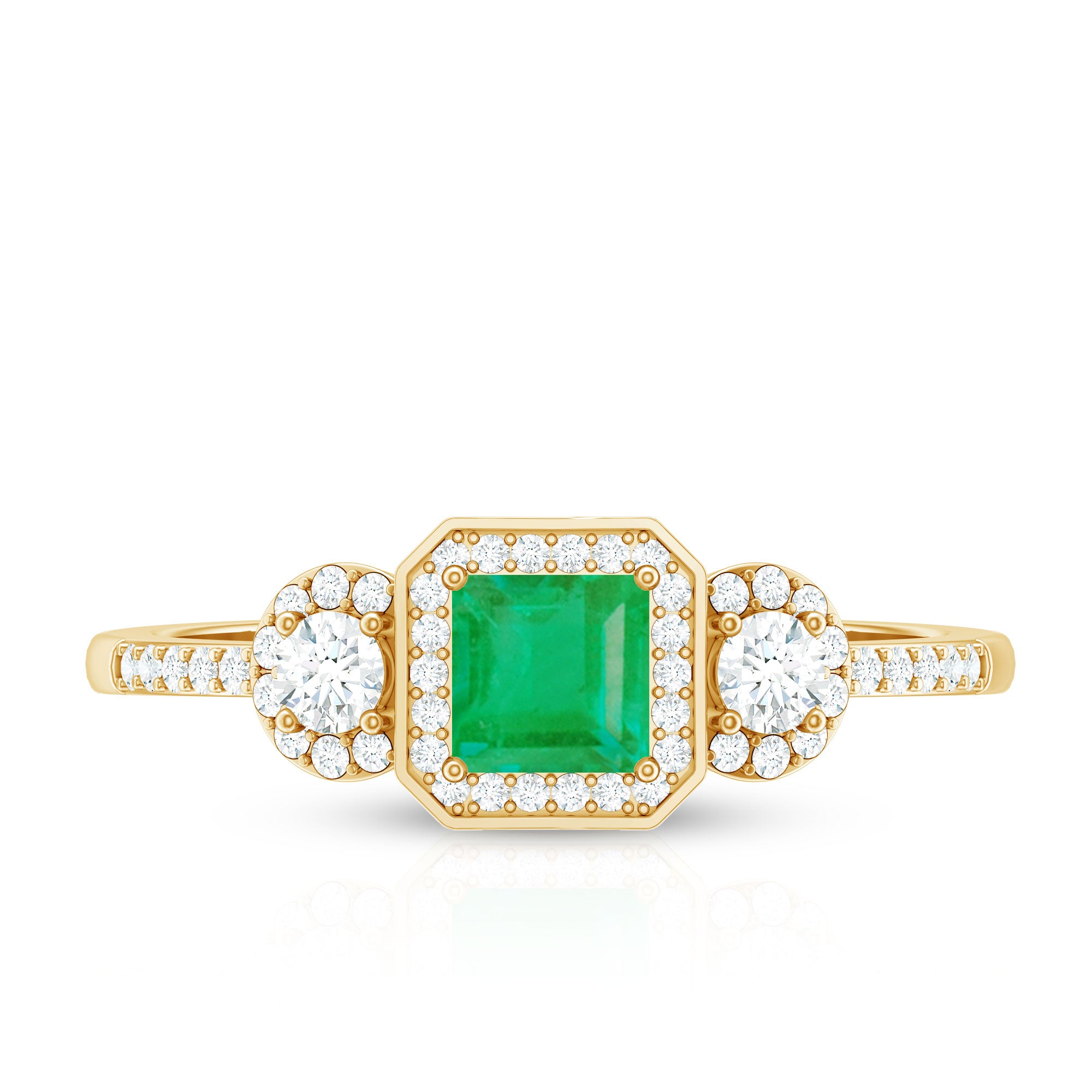 Princess Cut Emerald Classic Vintage Engagement Ring Diamond AAA - Rosec Jewels