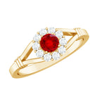 Lab Grown Ruby and Diamond Split Shank Engagement Ring AAAA - Rosec Jewels