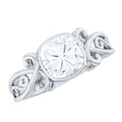 Vintage Style Cushion Moissanite Solitaire Ring in Bezel Setting D-VS1 - Rosec Jewels