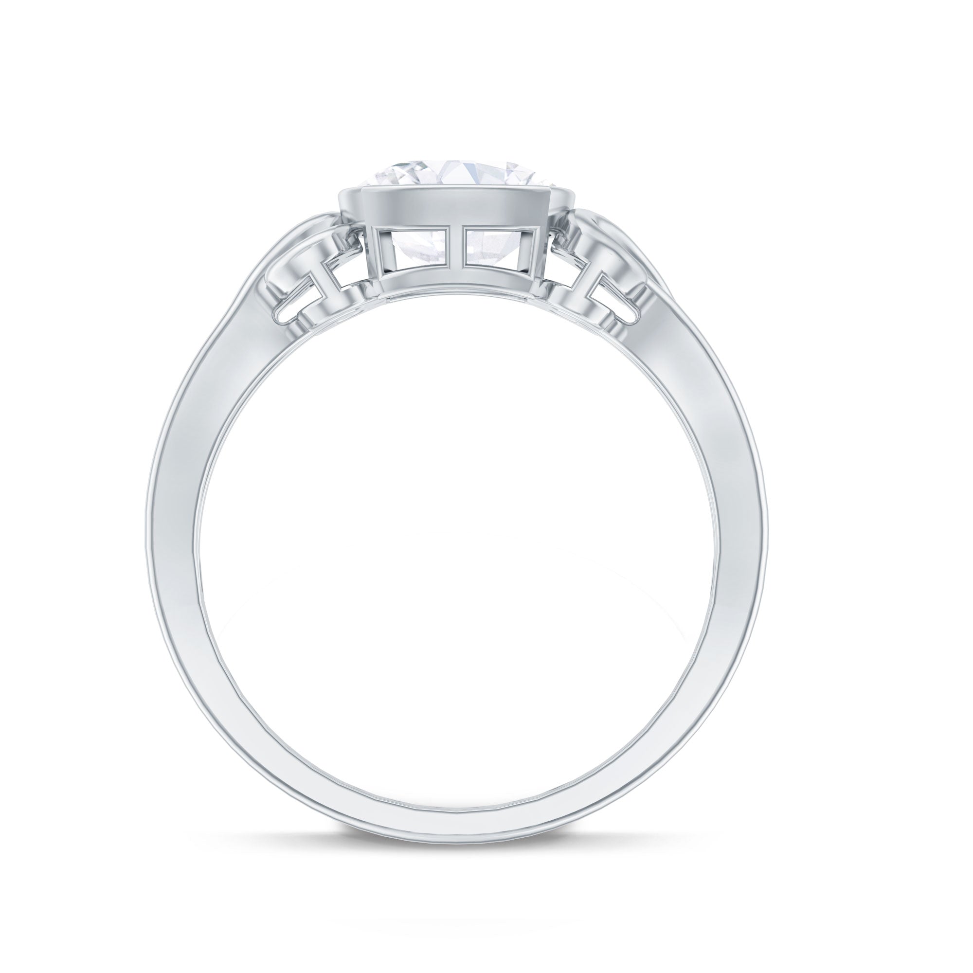 Vintage Style Cushion Moissanite Solitaire Ring in Bezel Setting D-VS1 - Rosec Jewels