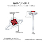 Certified Lab Grown Ruby Princess Cut Engagement Ring with Diamond Halo AAAA - Rosec Jewels