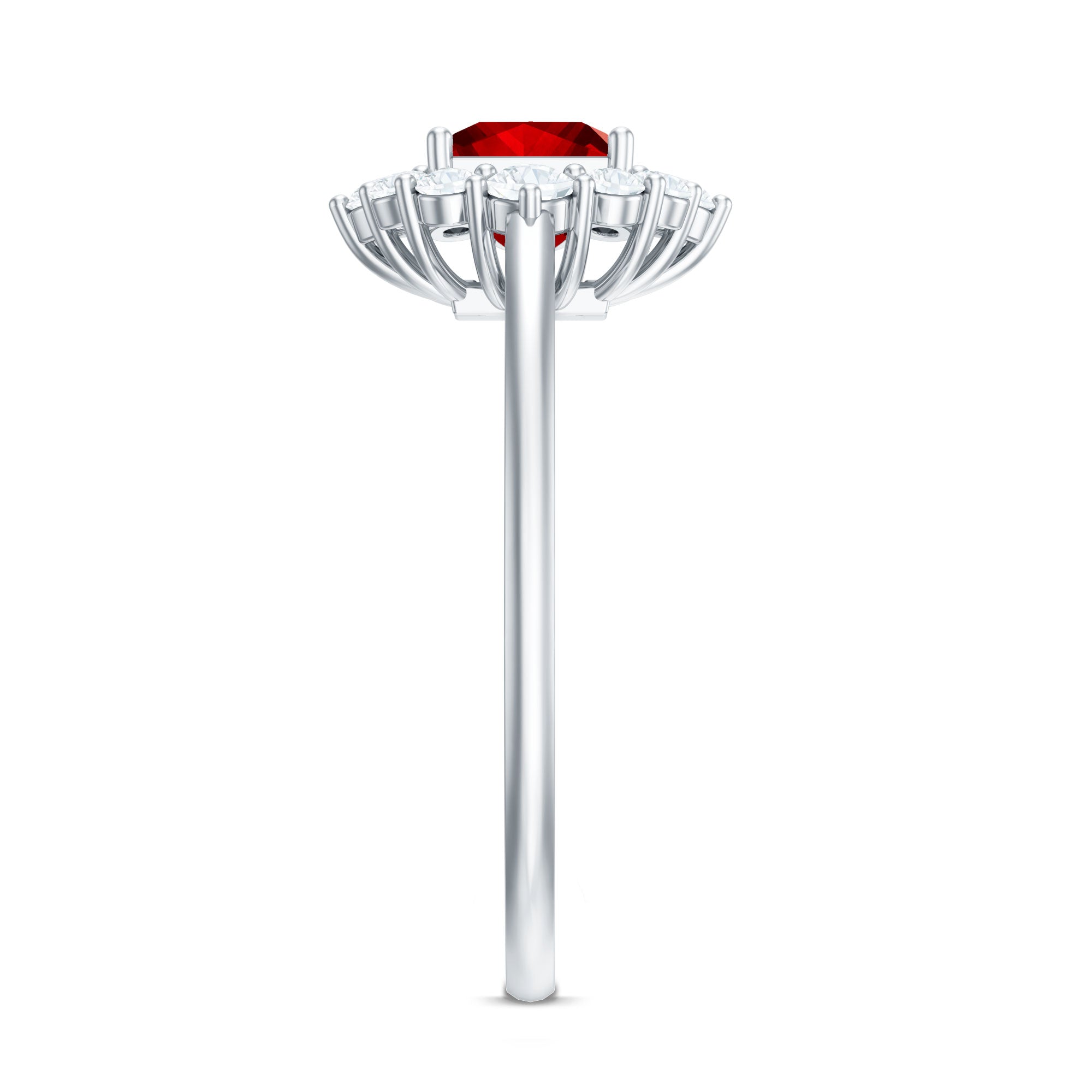 Certified Lab Grown Ruby Princess Cut Engagement Ring with Diamond Halo AAAA - Rosec Jewels
