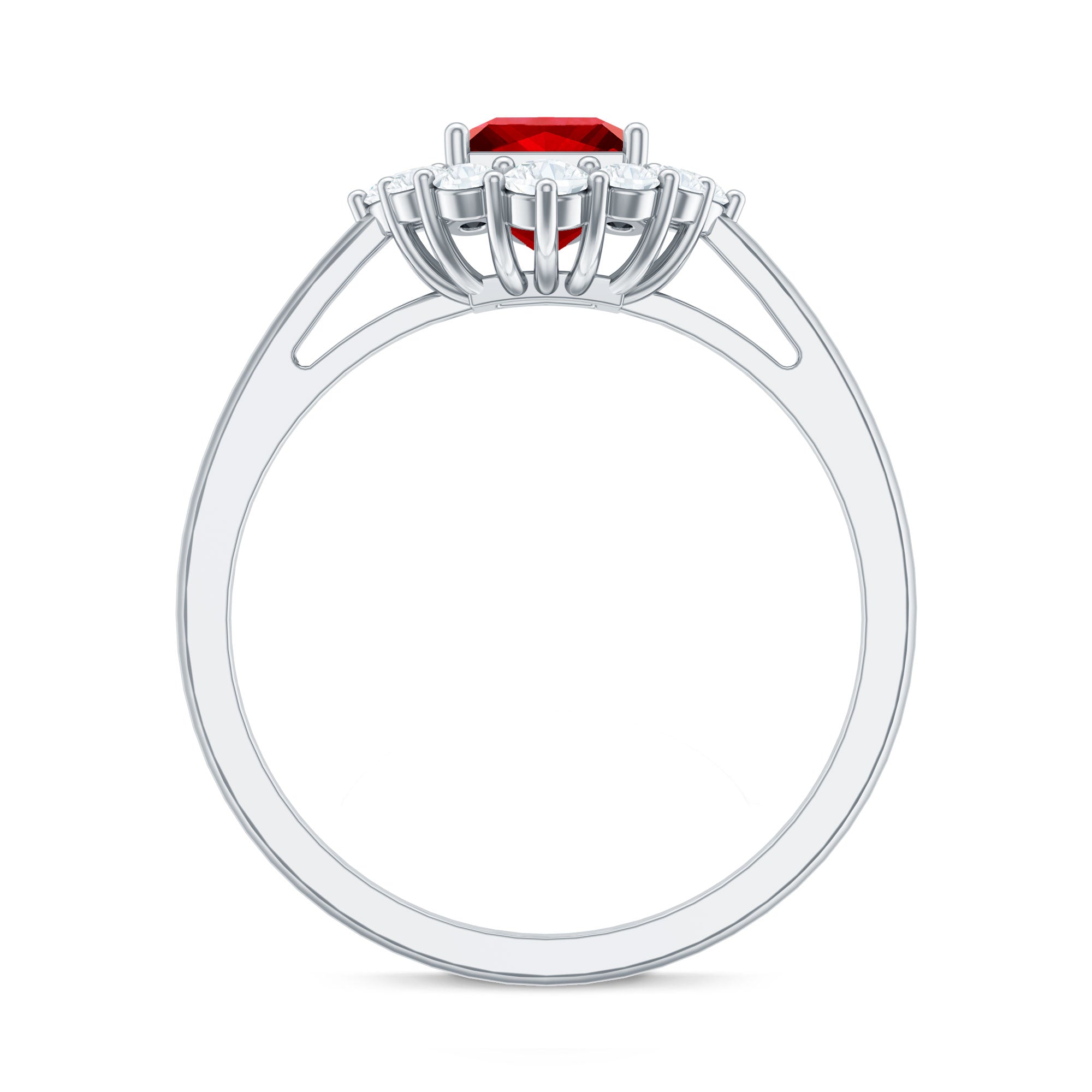 Certified Lab Grown Ruby Princess Cut Engagement Ring with Diamond Halo AAAA - Rosec Jewels