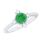 Antique Looking Real Emerald Cushion Cut Engagement Ring with Diamond AAA - Rosec Jewels