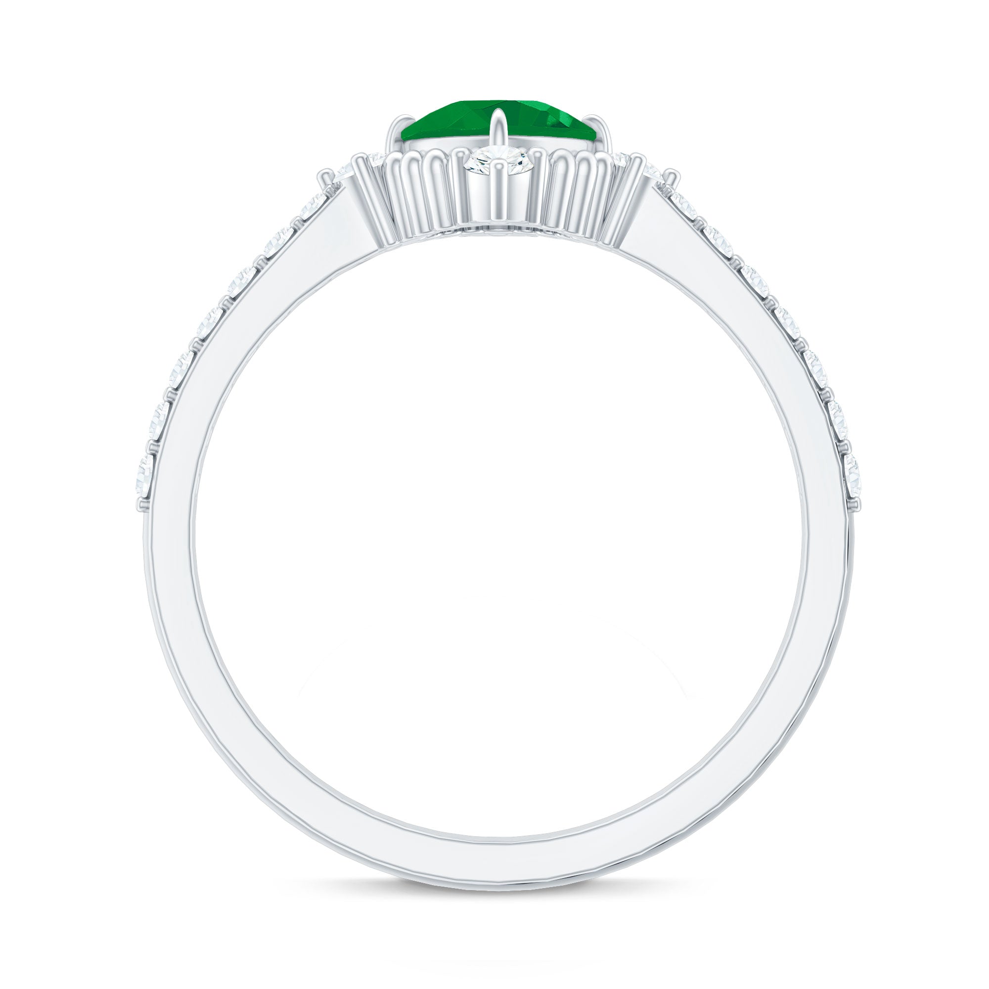Antique Looking Real Emerald Cushion Cut Engagement Ring with Diamond AAA - Rosec Jewels