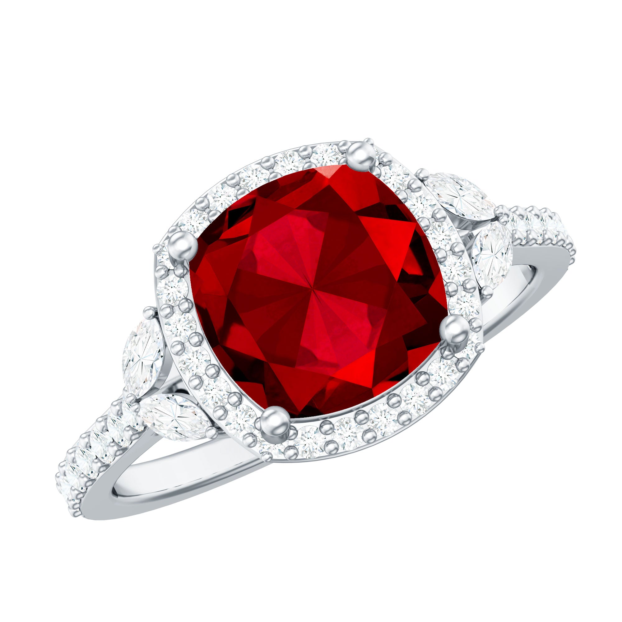 Rosec Jewels-Certified Cushion Cut Lab Ruby and Diamond Halo Engagement Ring