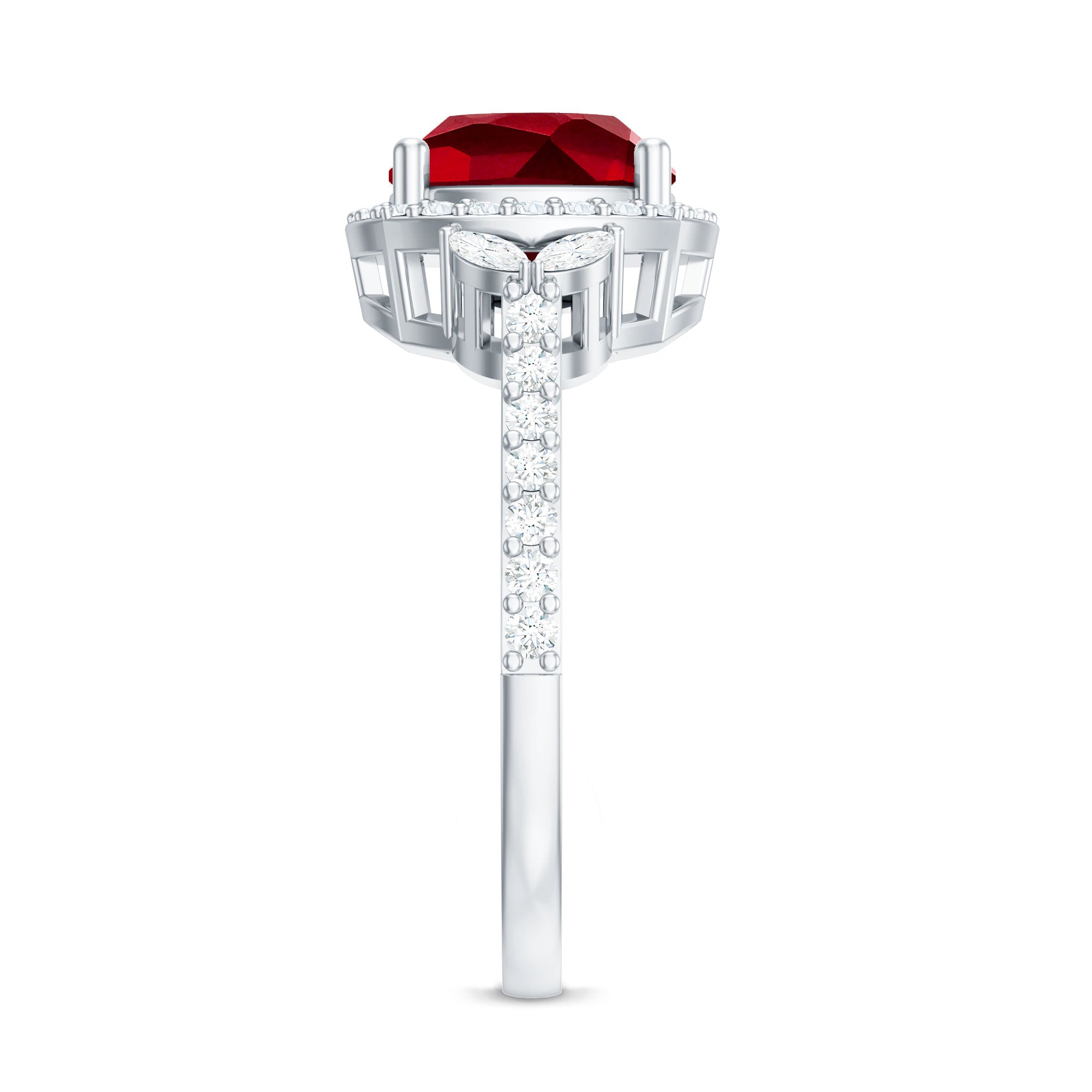 Rosec Jewels-Certified Cushion Cut Lab Ruby and Diamond Halo Engagement Ring