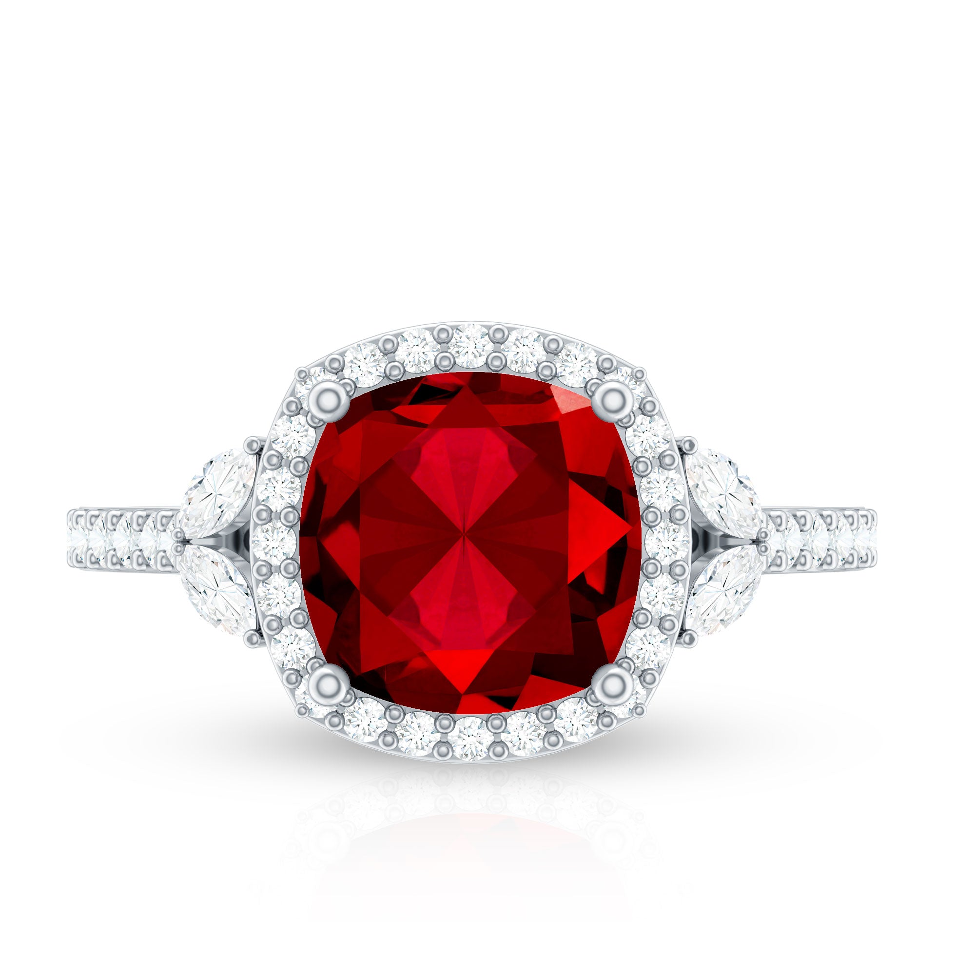 Rosec Jewels-Certified Cushion Cut Lab Ruby and Diamond Halo Engagement Ring