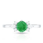 Certified Real Cushion Cut Emerald Engagement Ring with Diamond Trio AAA - Rosec Jewels